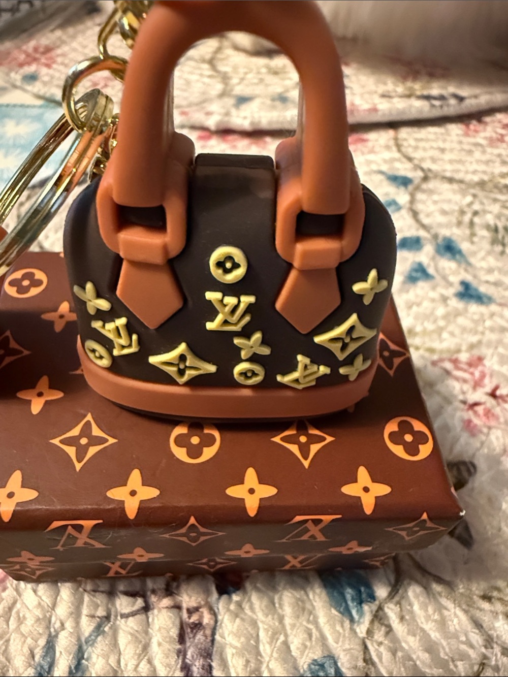 Designer tribute Brown & Tan Monogram Mini Bag Charm Key Ring